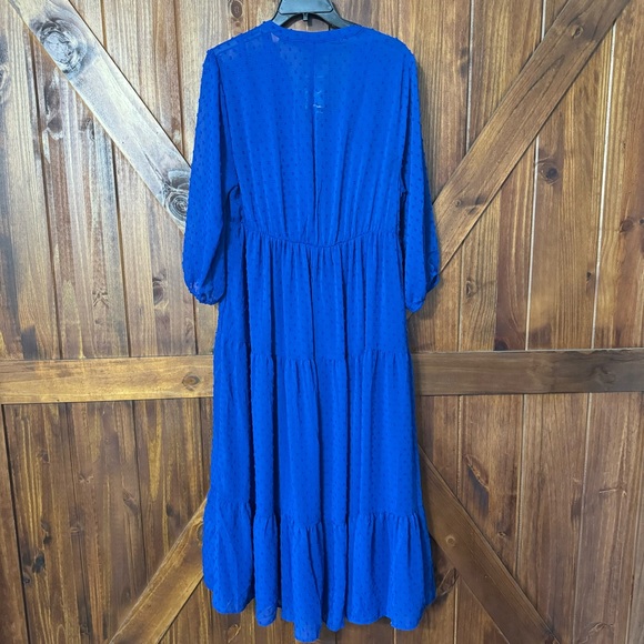 NEW Torrid Maxi Chiffon Clip Dot Pleated Dress Blue Size 0 - Picture 5 of 10